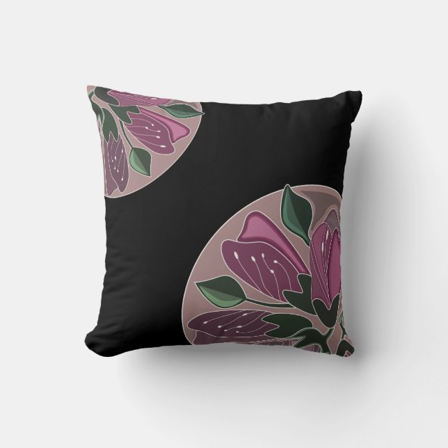 Art Deco Geïnspireerd zwart en roze mosterd Kussen (Voorkant)