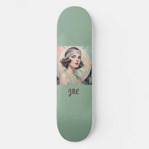 Art Deco Geïnspireerde Dame Retro Elegante Monogra Skateboard