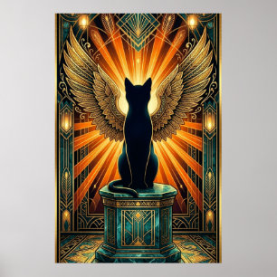 Art Deco gekrulde slapende kat wandkunst Poster