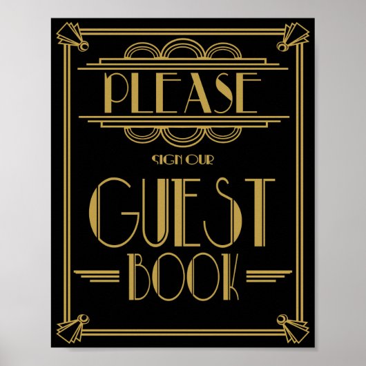 Art Deco Gelieve onze trouwborden in het gastenboe Poster (Voorkant)