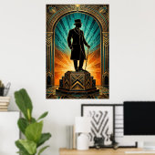 Art Deco Gentleman Silhouette Top Hat Cane Poster (Bureau à domicile)