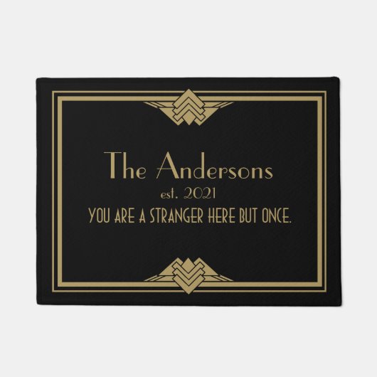 Art Deco Geometric Black Gold Family Name Doormat Deurmat (Voorkant)