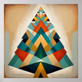 Art Deco Geometric Christmas Triangle Branches Poster