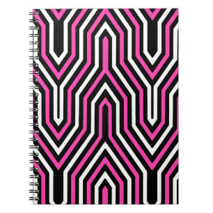 Art Deco Geometric - fuchsia roze, zwart-wit Notitieboek