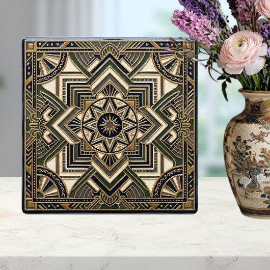 Art Deco Geometric Gold Green Blue Ceramic Tile Tegeltje