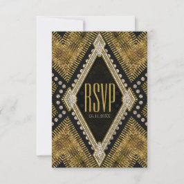 Art Deco Geometric Gold RSVP-kaart Kaart