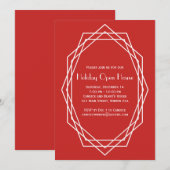 Art Deco Geometric Holiday Open House Red Kaart (Voorkant / Achterkant)