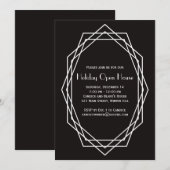 Art Deco Geometric Holiday Open House Zwart Kaart (Voorkant / Achterkant)