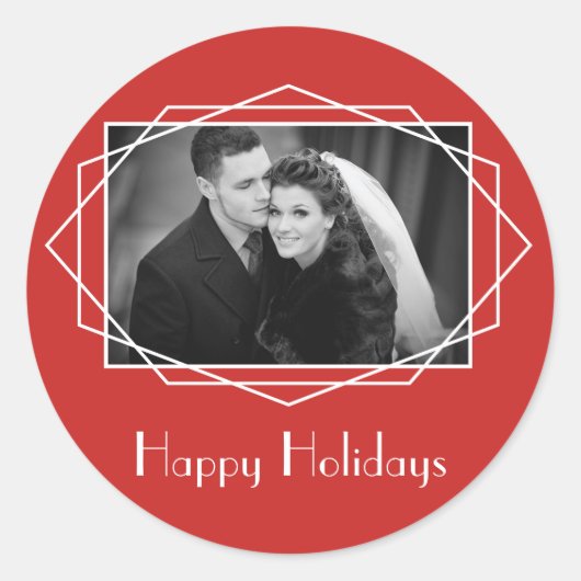 Art Deco Geometric Holiday Sticker Red (Voorkant)