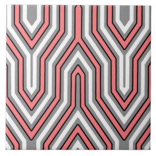 Art Deco Geometric - koraal, grijs en wit Tegeltje