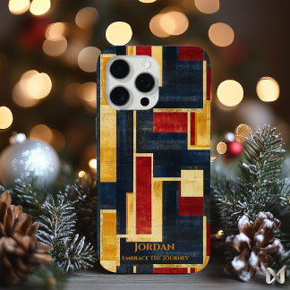 Art Deco Geometric - Marine, goud en rood iPhone 15 Pro Max Hoesje