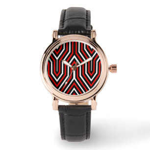 Art Deco Geometric - rood, zwart en wit Horloge