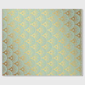 Art Deco Geometric Sea Shells Golden Mint Green Cadeaupapier (Vlak)