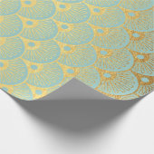 Art Deco Geometric Sea Shells Golden Mint Green Cadeaupapier (Hoek)