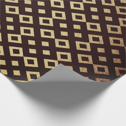 Art Deco Geometric Squares Golden Maroon Vip Cadeaupapier (Hoek)