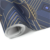 Art Deco Geometric Uplift - Blue Cadeaupapier (Rol Hoek)
