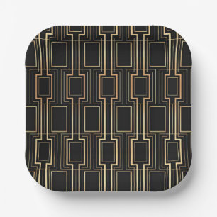 Art Deco Geometrics Black en Gold Papieren Bordje