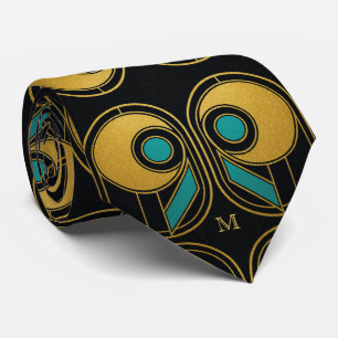 Art Deco Geometrisch Goud Blauwgroen Stropdas Eleg