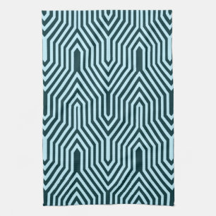 Art Deco Geometrisch - indigo en ijsblauw Theedoek