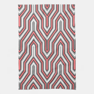 Art Deco geometrisch - koraal, grijs en wit Theedoek