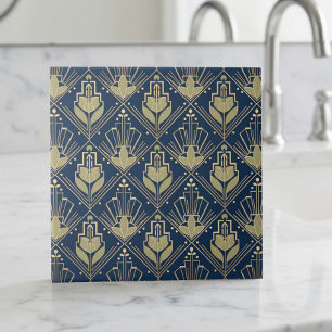 Art Deco geometrisch patroon#6 olijf navy ID1196 Tegeltje