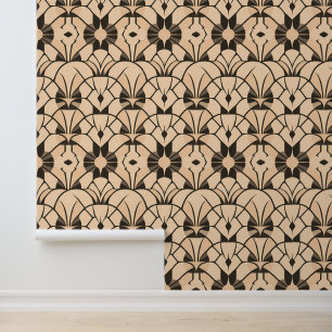 Art Deco geometrisch patroon in beige en zwart Behang