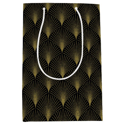 Art Deco geometrisch patroon in goud & wit Medium Cadeauzakje (Voorkant)