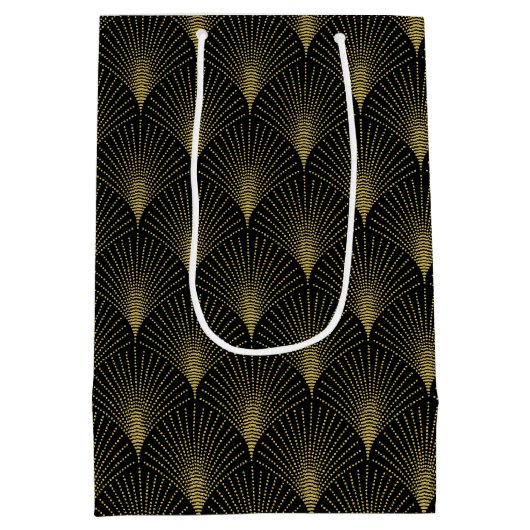 Art Deco geometrisch patroon in goud & wit Medium Cadeauzakje (Achterkant)