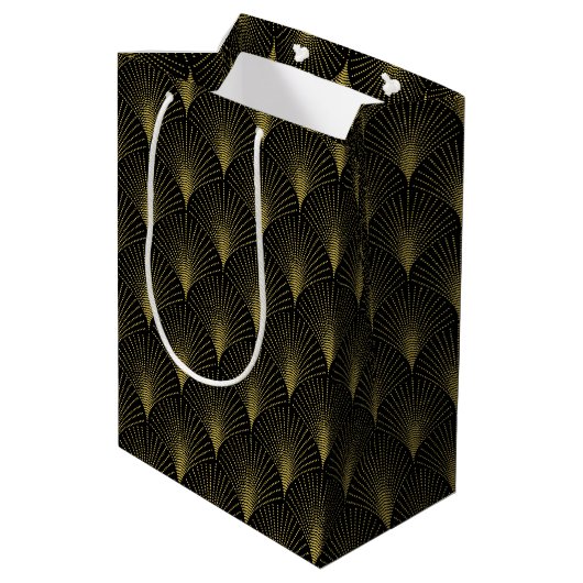 Art Deco geometrisch patroon in goud & wit Medium Cadeauzakje (Achterkant Gekanteld)