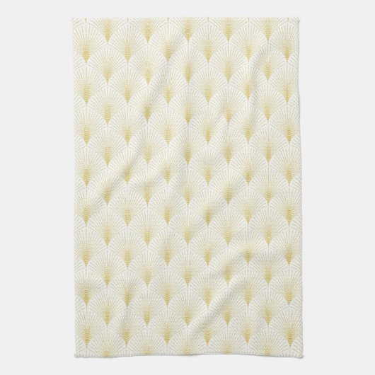 Art Deco geometrisch patroon in goud & wit Theedoek (Verticaal)