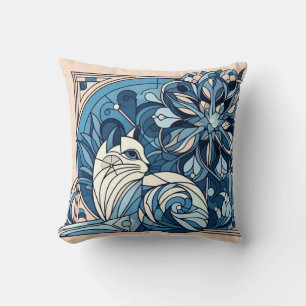 Art deco geometrische blauwe kat. kussen