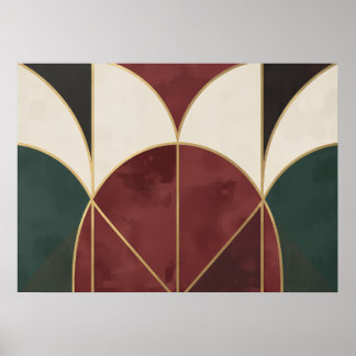 Art Deco geometrische bogen groene karmozijn goude Poster