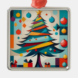 Art Deco Geometrische Joyful Kerstboom met Gift Metalen Ornament