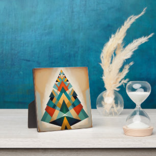 Art Deco Geometrische Kerst Driehoek Takken Fotoplaat
