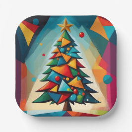 Art Deco geometrische kerstboom driehoek hemel Papieren Bordje
