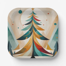 Art Deco geometrische kerstveren vertakkingen Papieren Bordje