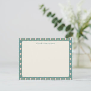 Art Deco geometrische naam in turquoise en roze Notitiekaartje