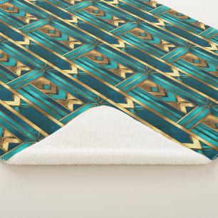Art Deco geometrische pijlen, goud en turquoise Sherpa Deken