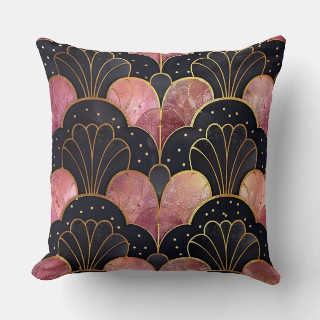 Art Deco gestileerde ventilatoren in zwart en roze Kussen (Voorkant)