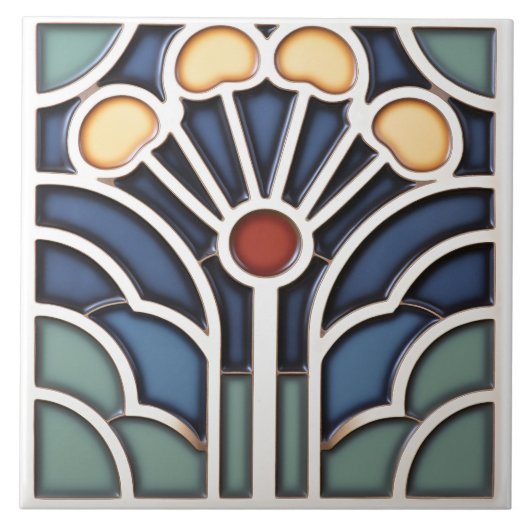 Art Deco gestileerde zonnestraal boomtegel Tegeltje (Voorkant)