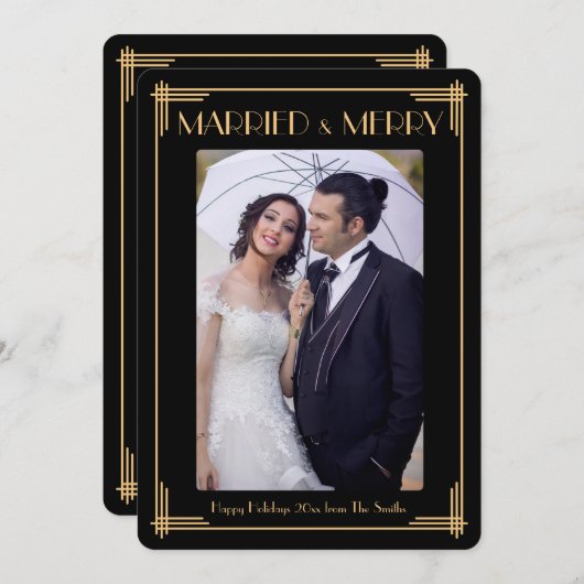 Art Deco Getrouwd en Prettig Kerstfeest Kaart (Voorkant / Achterkant)