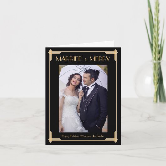 Art Deco Getrouwd en Prettig Kerstfeest Notitiekaa Feestdagen Kaart (Voorkant)