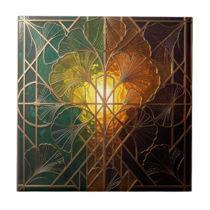 Art Deco Ginkgo-blad Glas-in-lood Ontwerp Tegeltje