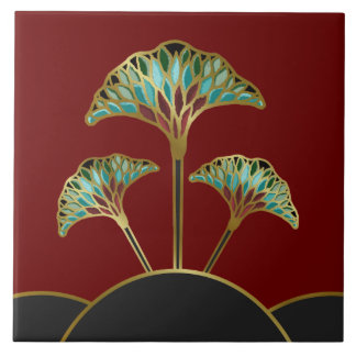Art Deco Ginkgo laat decoratieve tegel Tegeltje