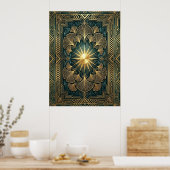 Art Deco Ginkgo Leaf Sunburst Poster | Gold Teal  (Cuisine)