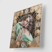 Art Deco Girl Vierkante Klok (Hoek)