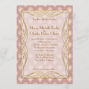 Art Deco Glam Gold Lijst Pink Shell Wedding Invite Kaart