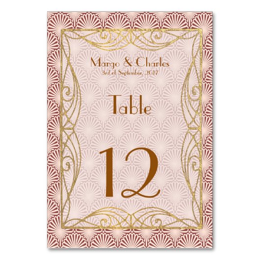 Art Deco Glam |Goud Lijst Roze Shell Tafelnummers (Voorkant)