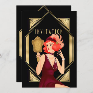Art Deco Glam Meisje 50ste Verjaardag Goud Zwart Kaart