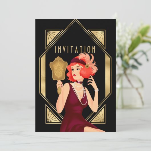 Art Deco Glam Meisje 60e Verjaardag Goud Zwart Kaart (Staand voorkant)